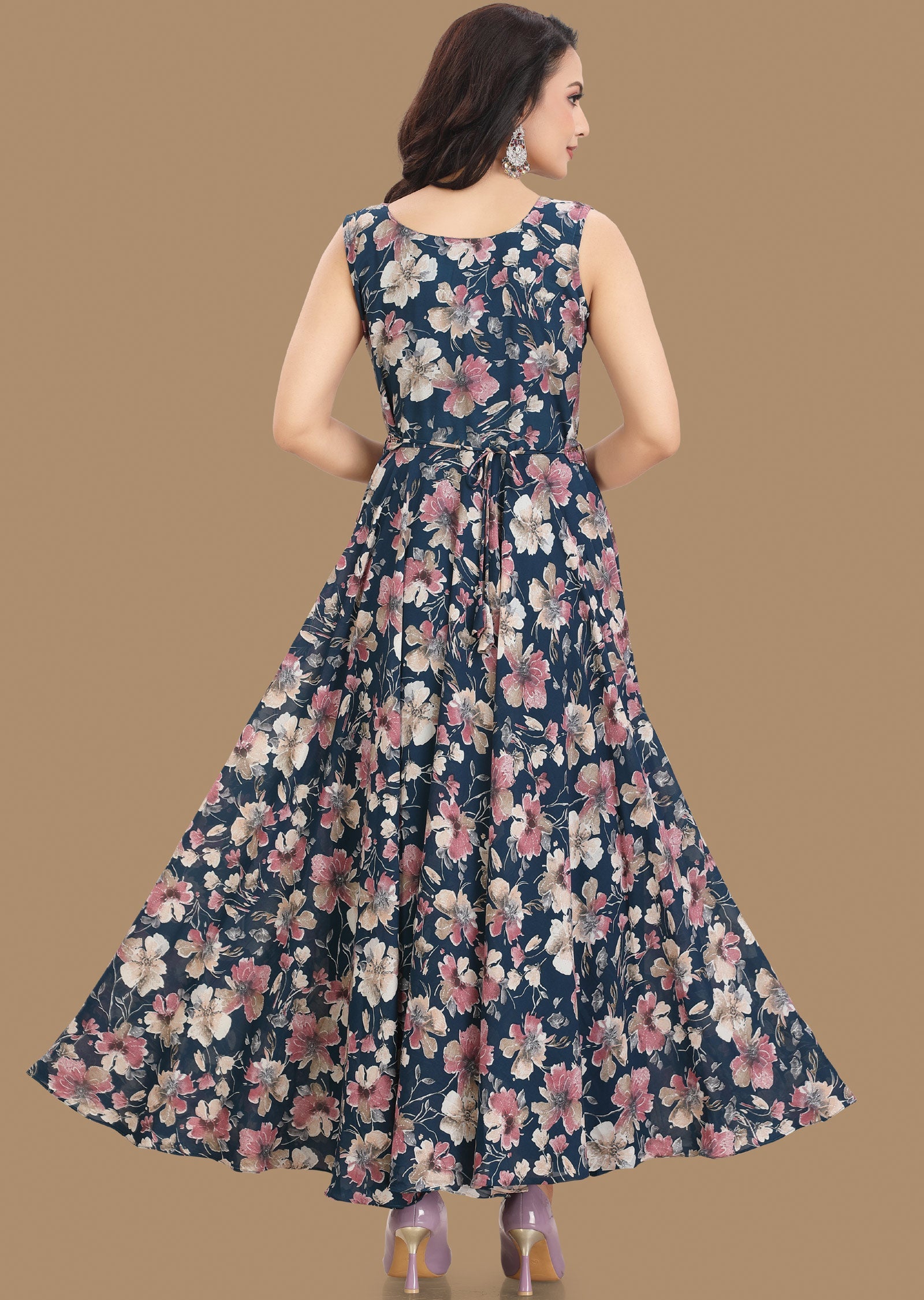 Teal Blue Georgette Long Dress