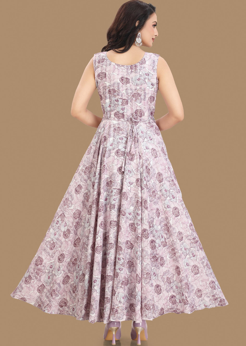 Off White & Purple Georgette Long Dress
