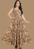 Brown Georgette Long Dress