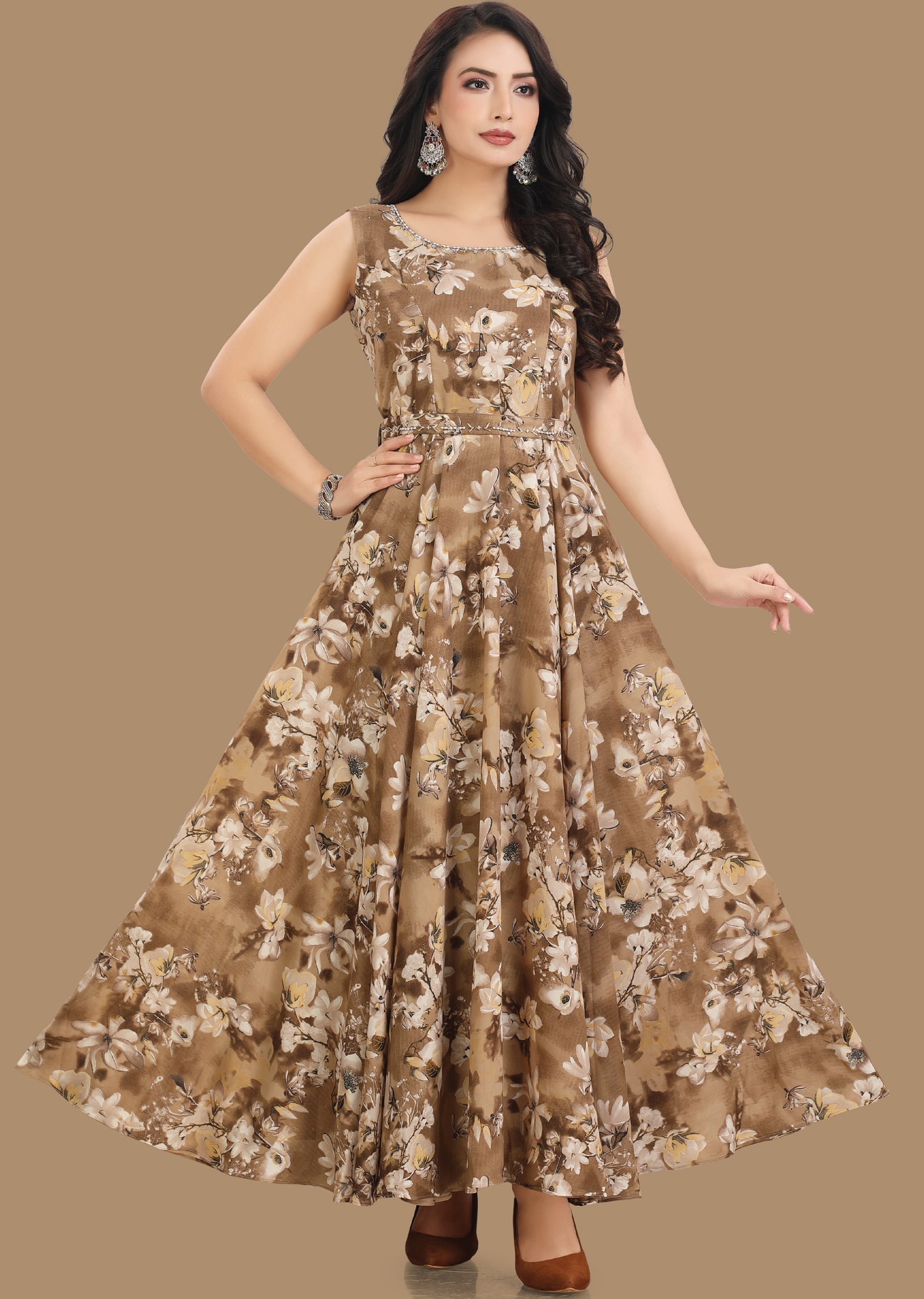 Brown Georgette Long Dress
