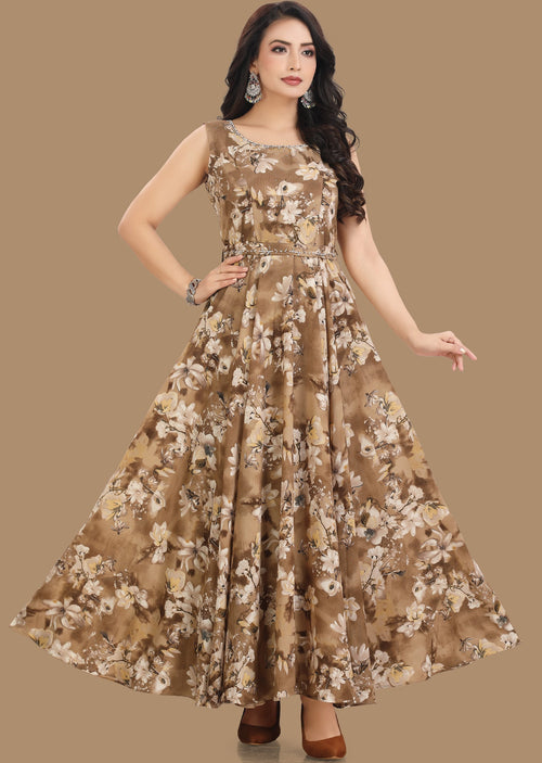 Brown Georgette Long Dress