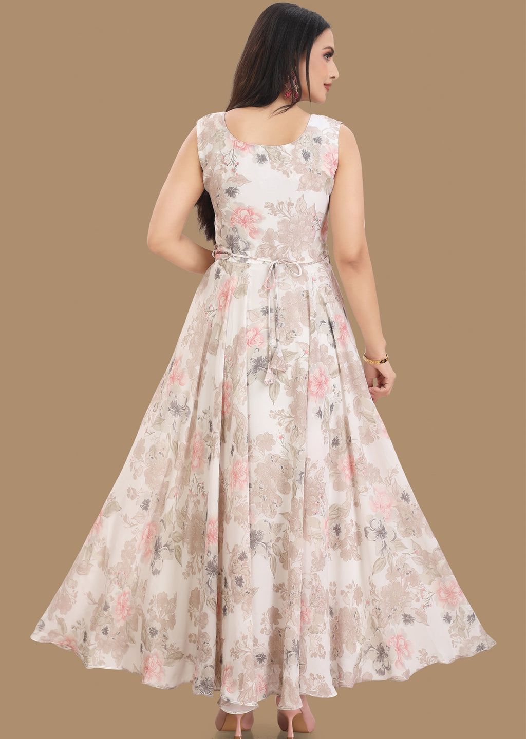 Off White Georgette Long Dress