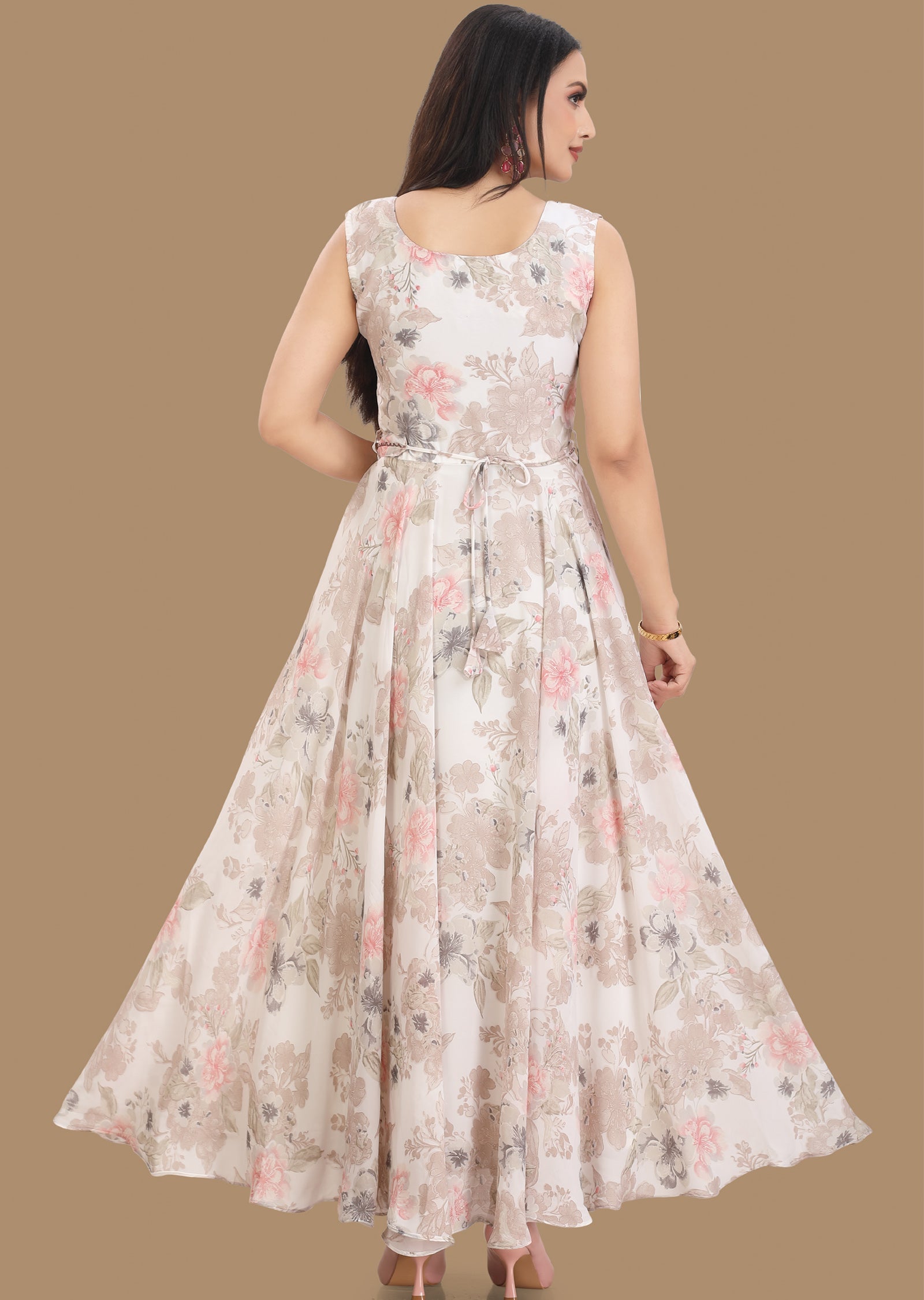 Off White Georgette Long Dress