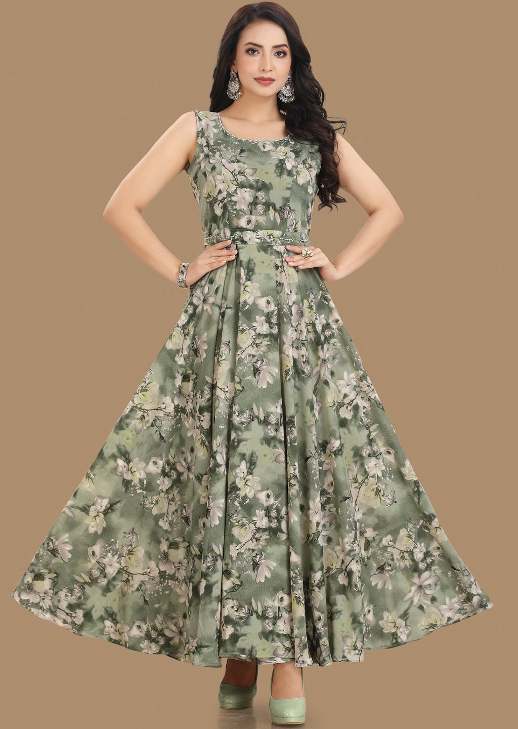 Mehendi Green Georgette Long Dress