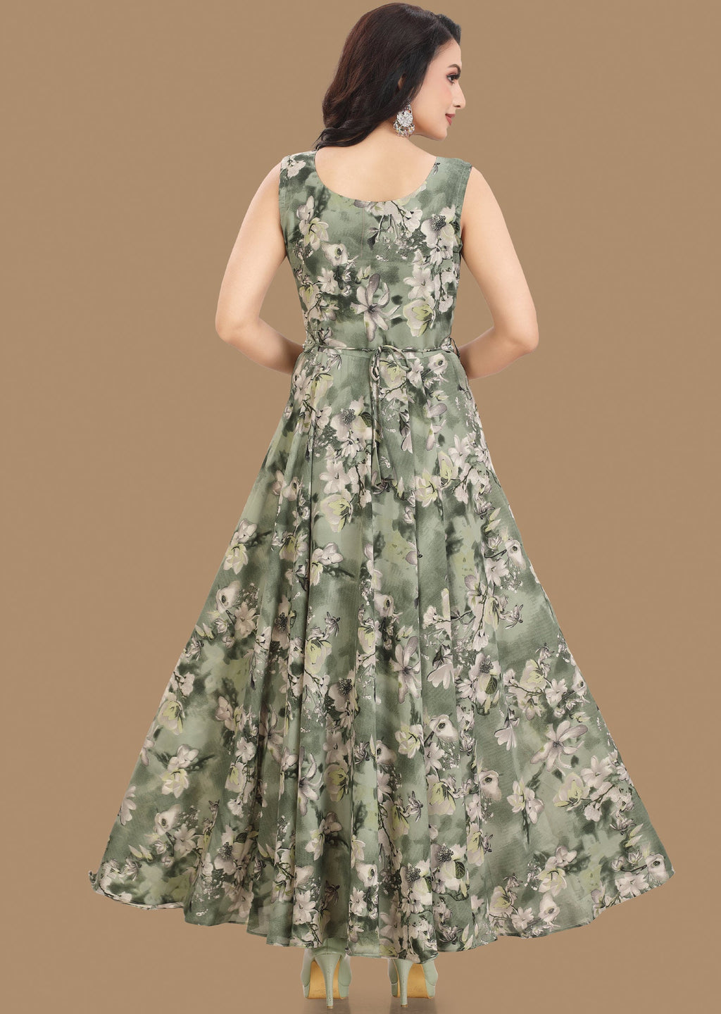 Mehendi Green Georgette Long Dress