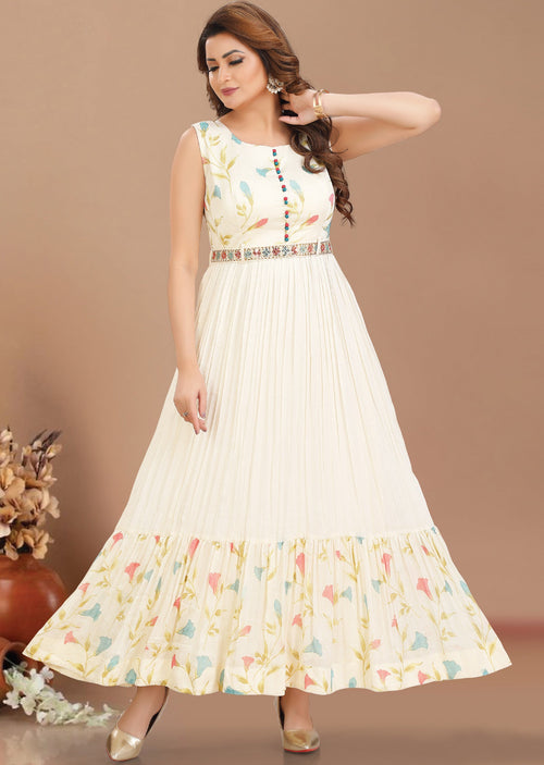 Cream Chiffon Long Dress