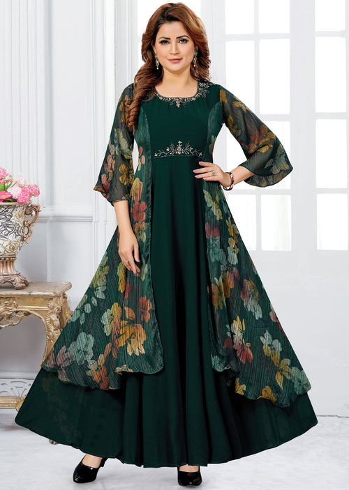 Bottle Green Georgette Long Dress