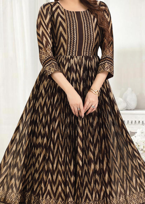 Brown Chinnon Long Dress
