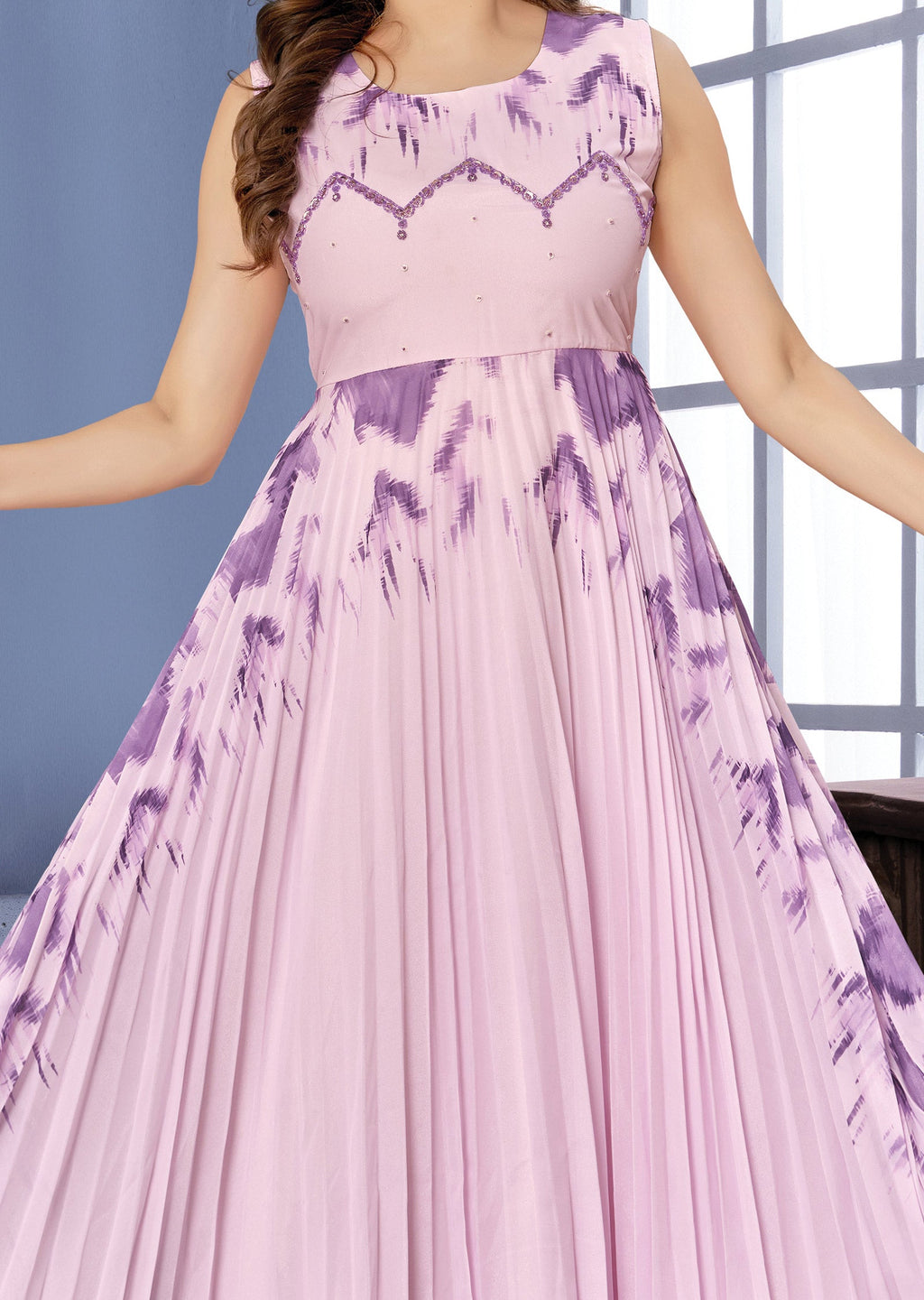 Pink & Lavender Georgette Long Dress