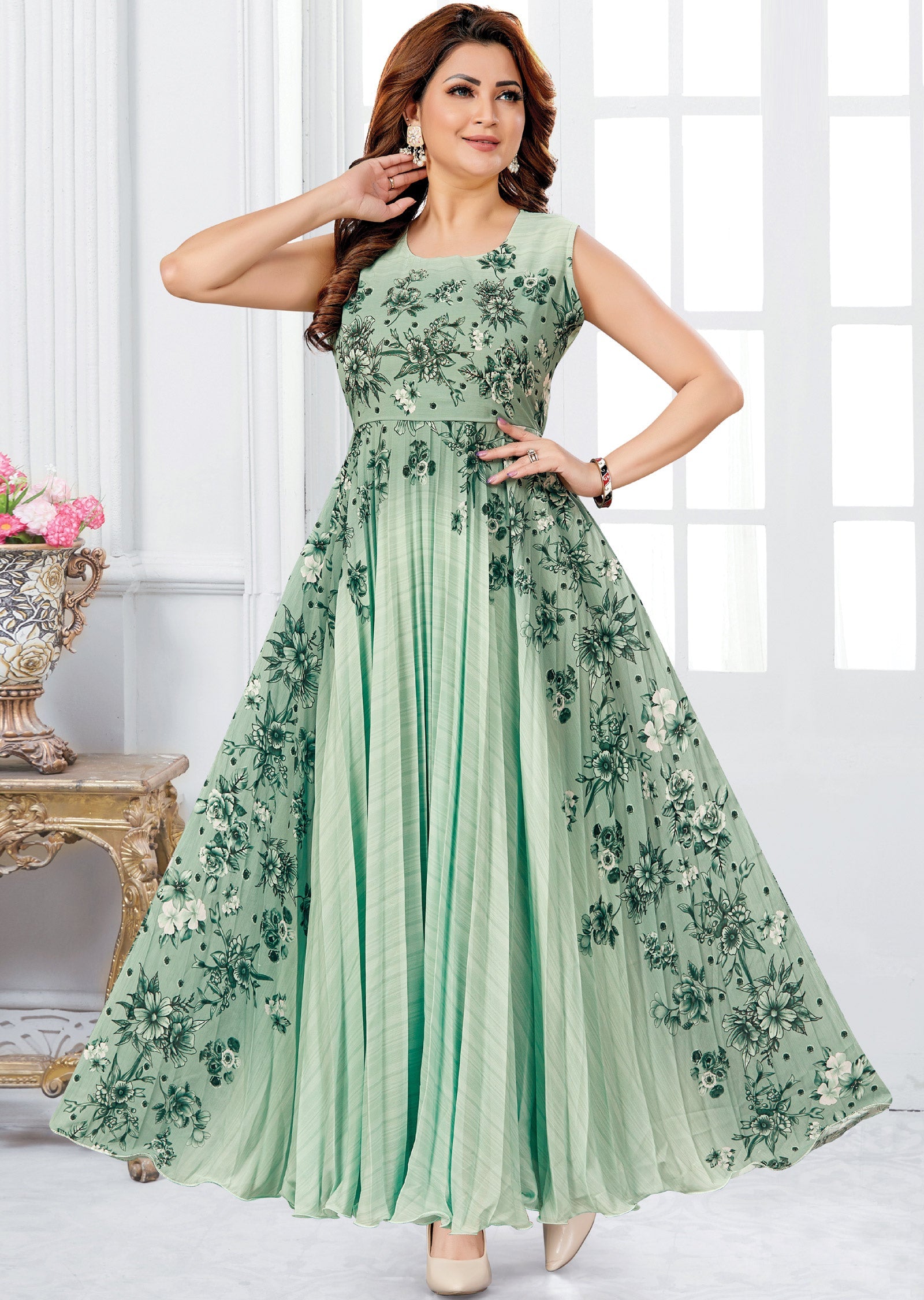 Light Green Georgette Long Dress