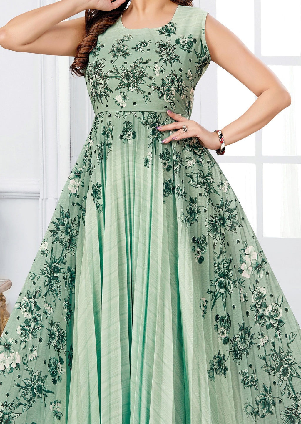 Light Green Georgette Long Dress