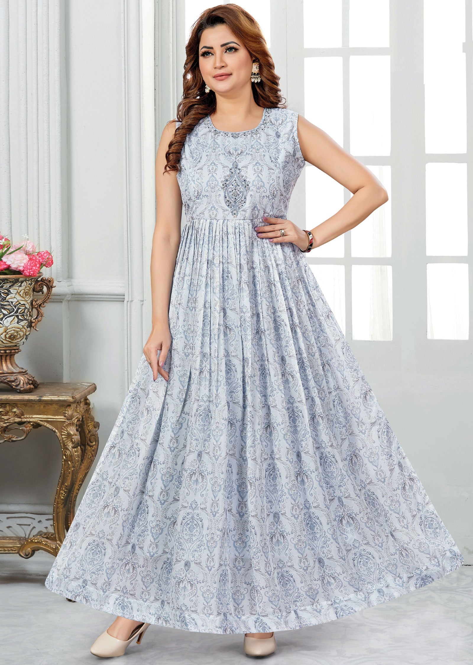 Light Blue Georgette Long Dress