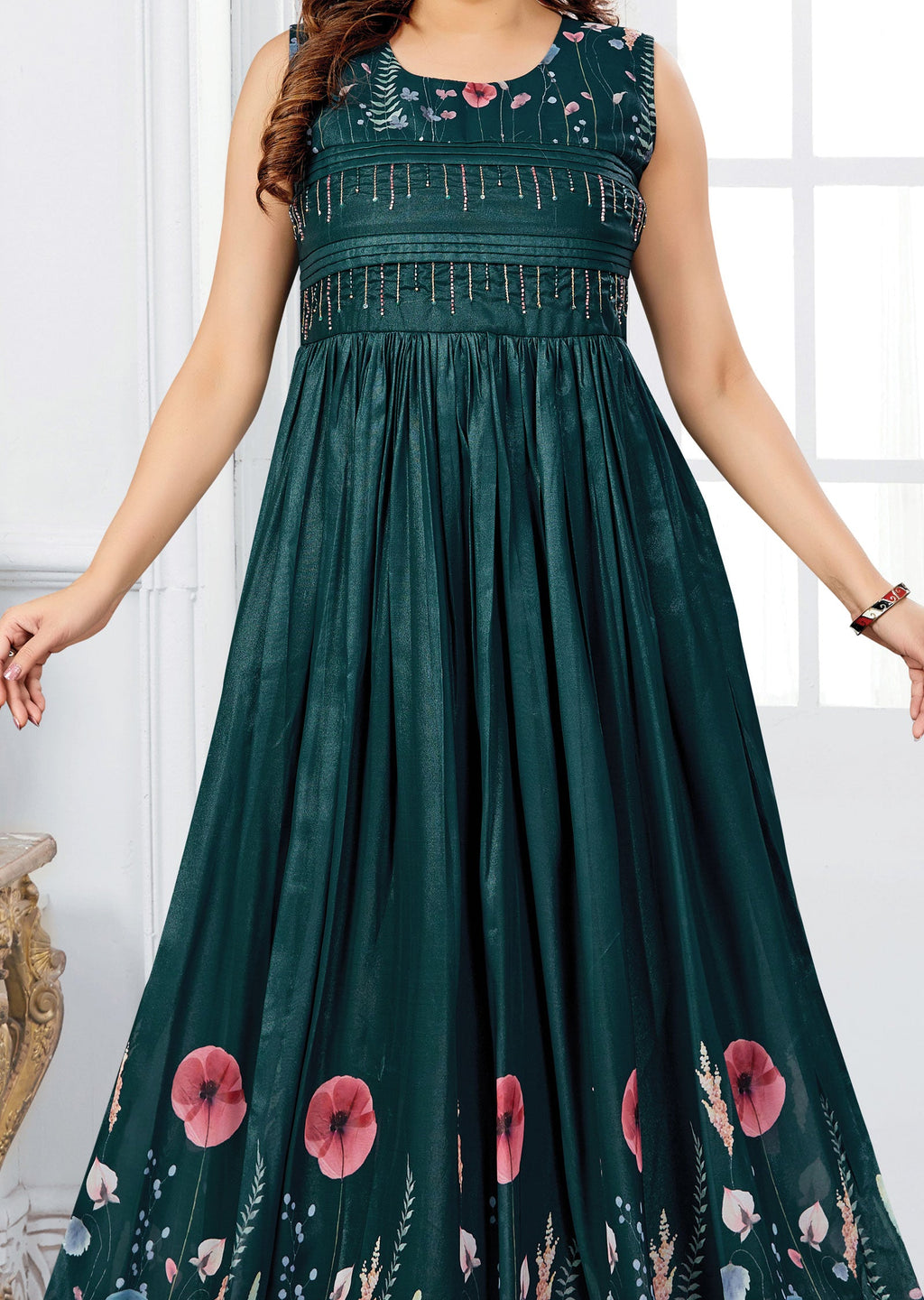 Green Tissue Georgette Long Dress
