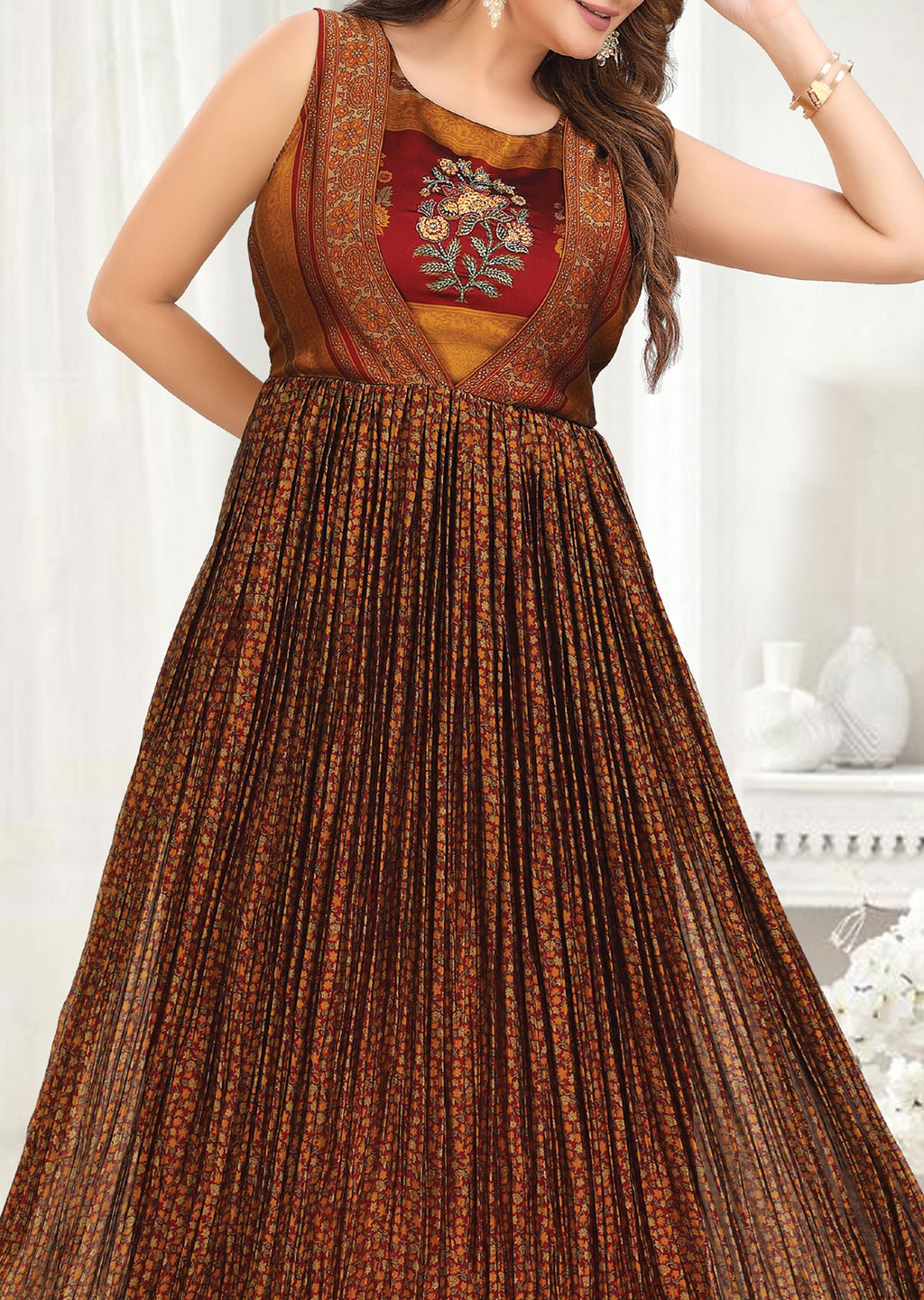 Maroon Chinnon Long Dress