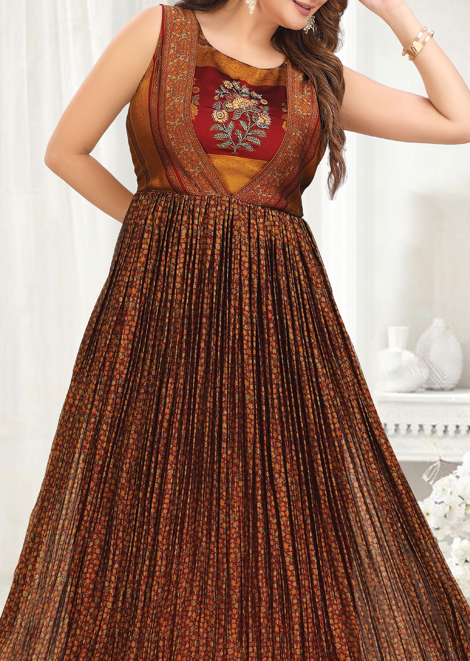 Maroon Chinnon Long Dress