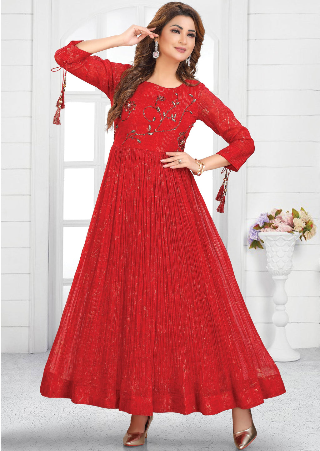 Maroon Georgette Long Dress