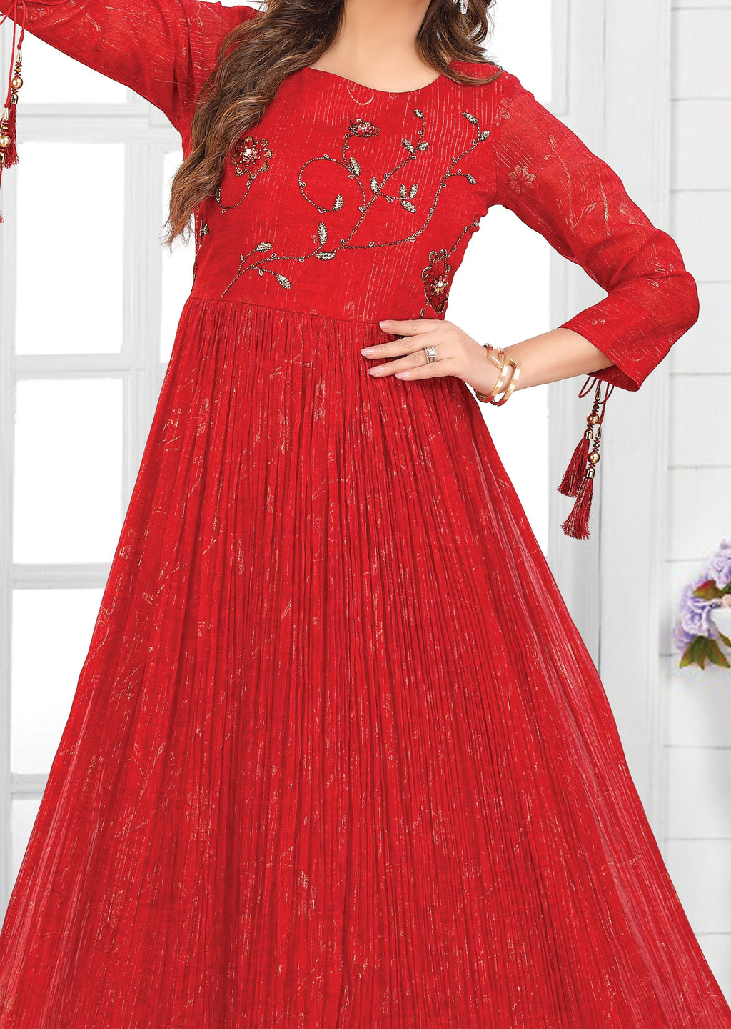 Maroon Georgette Long Dress