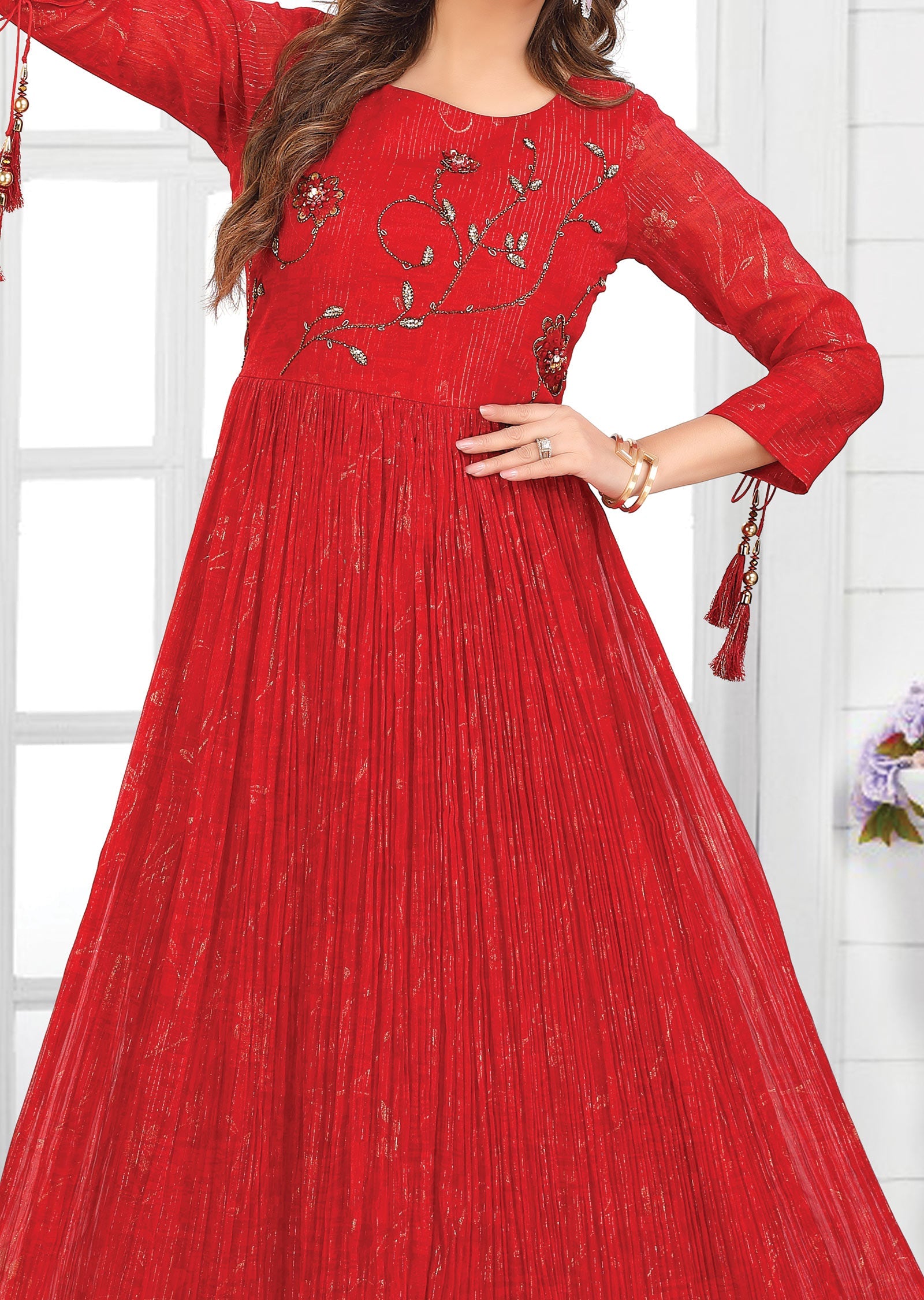 Maroon Georgette Long Dress