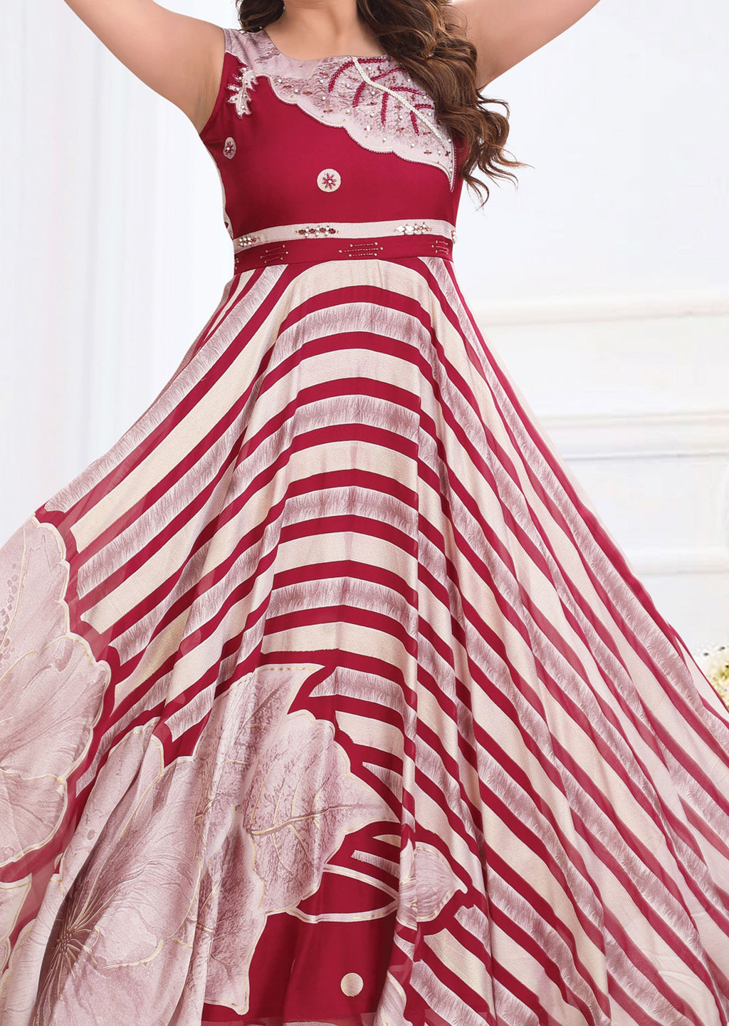 Magenta Pink Brasso Chiffon Long Dress