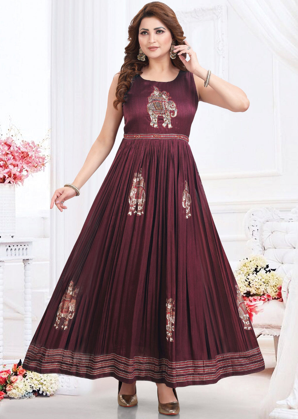 Wine Silk Long Dress