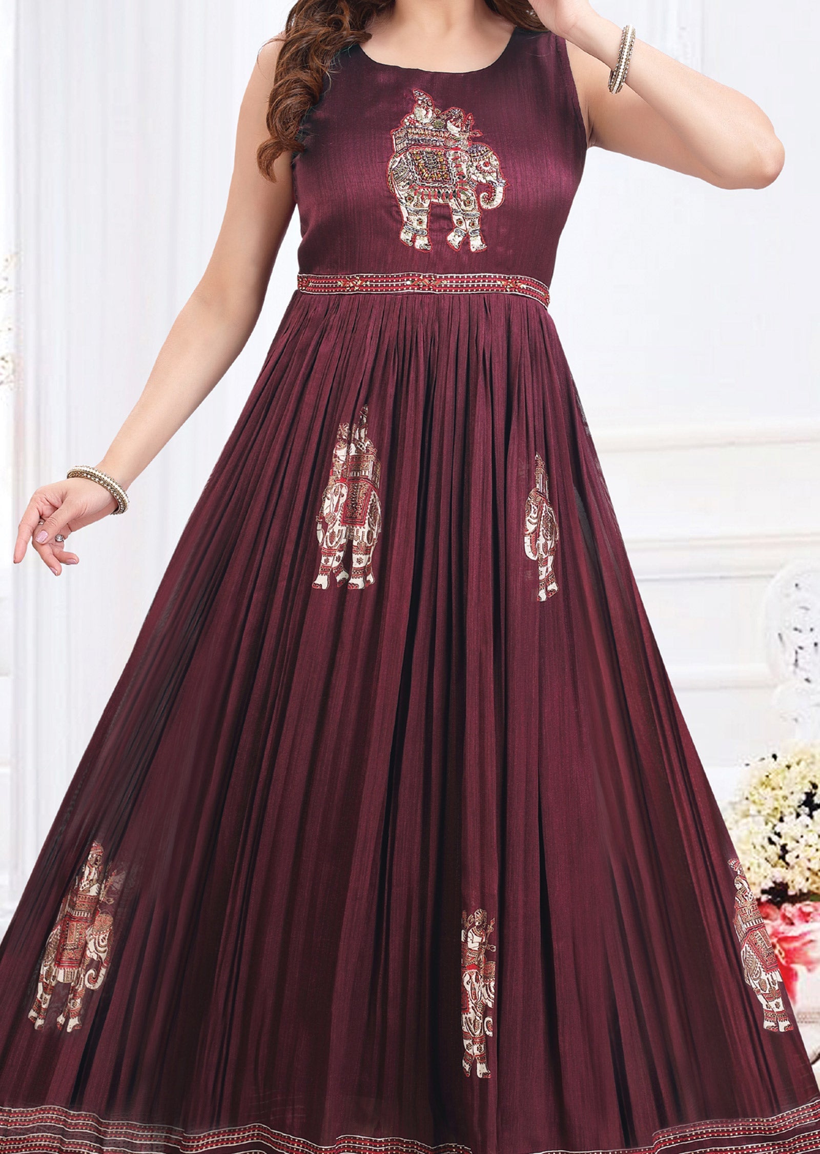 Wine Silk Long Dress