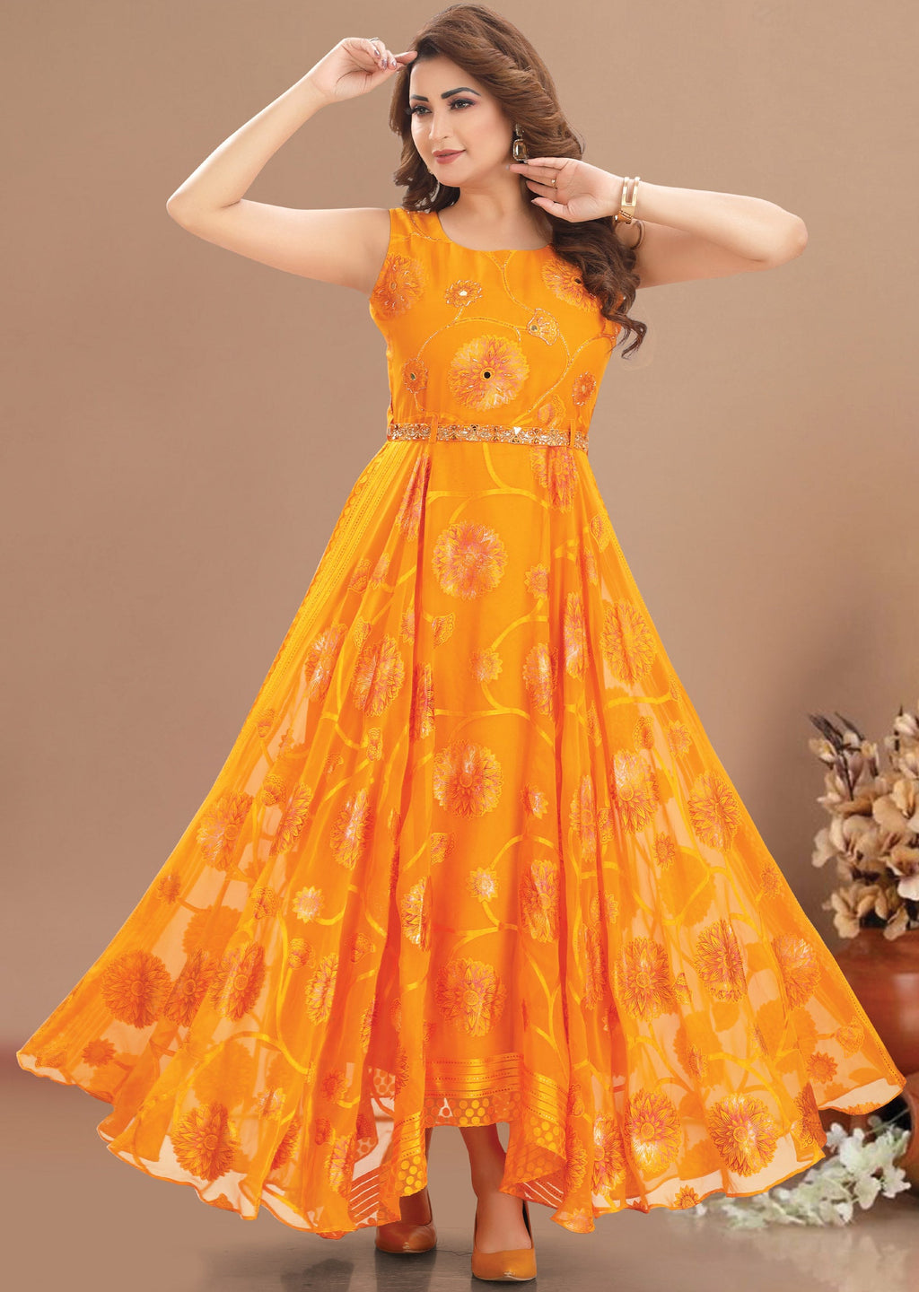 Orange Brasso Chiffon Long Dress