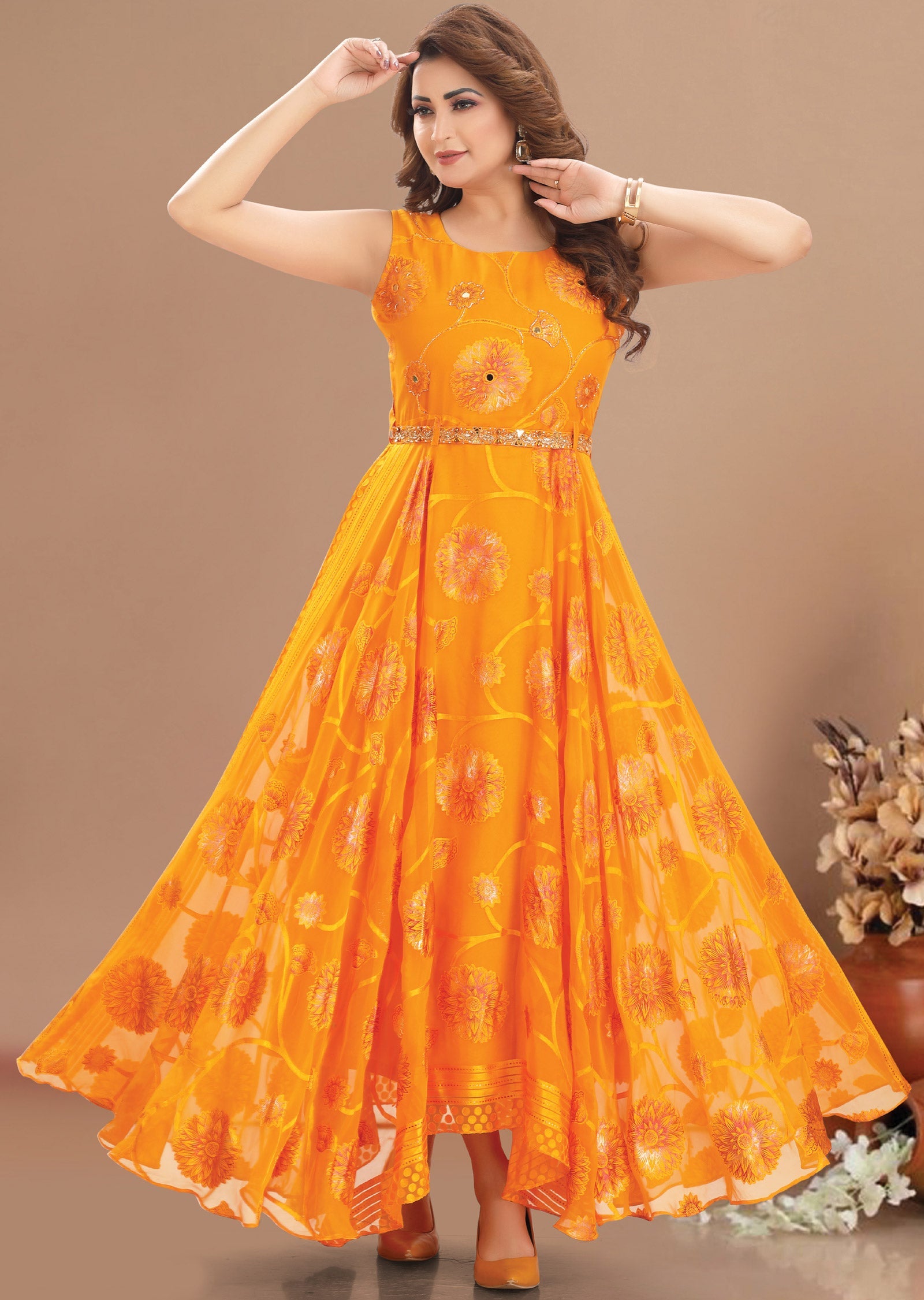Orange Brasso Chiffon Long Dress
