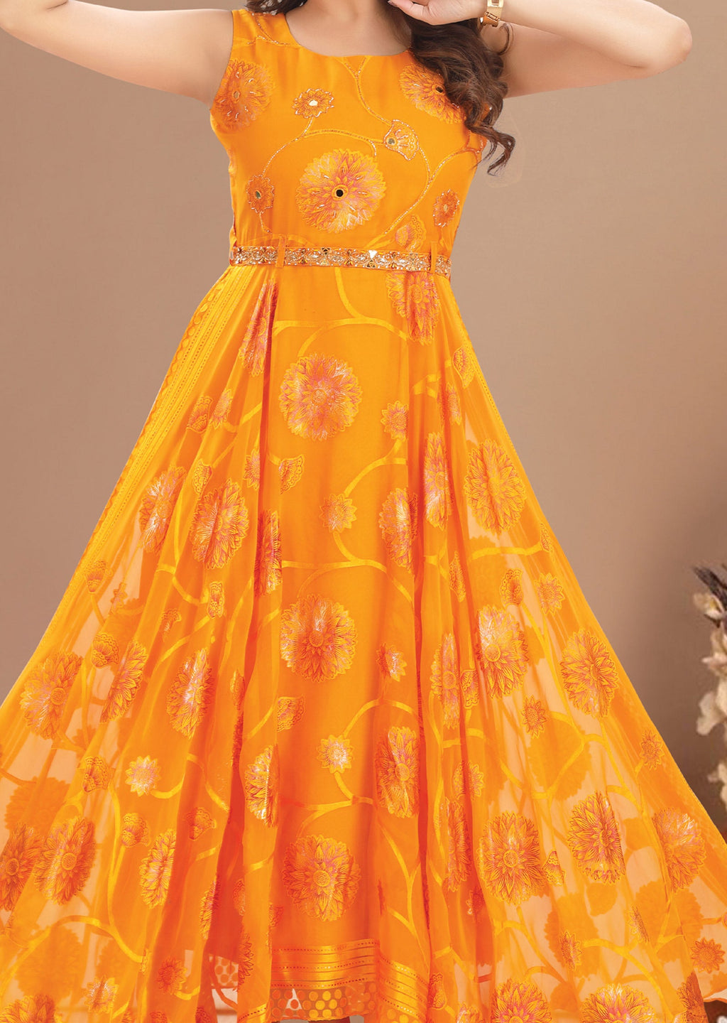 Orange Brasso Chiffon Long Dress