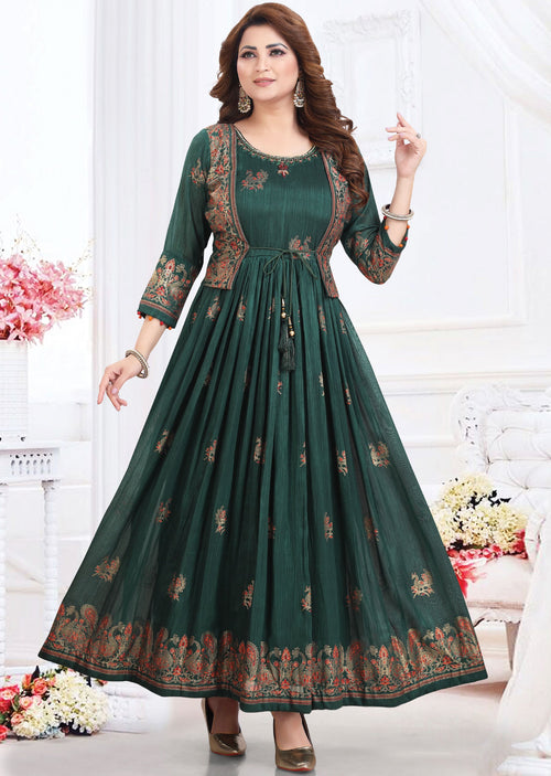 Dark Green Silk Long Dress