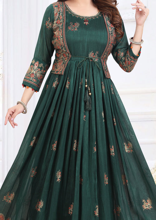 Dark Green Silk Long Dress