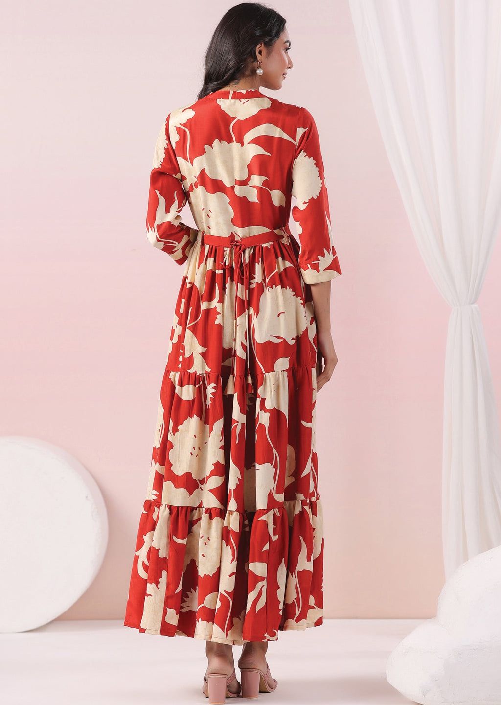 Rust & Beige Muslin Long Dress