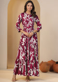 Magenta & Beige Muslin Long Dress