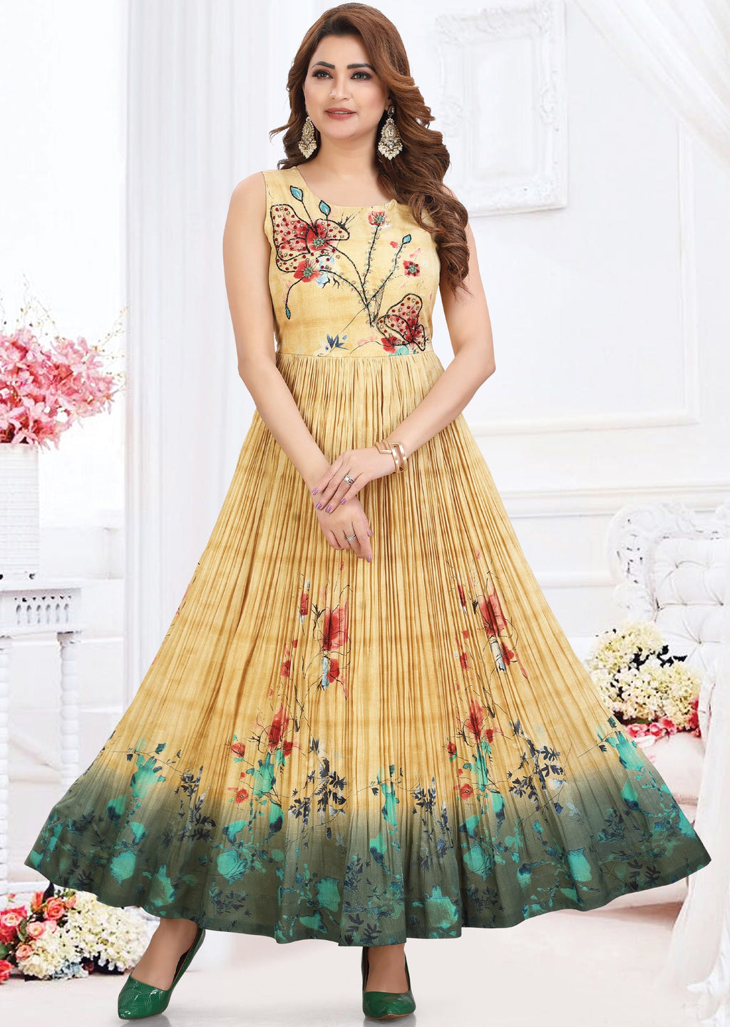 Beige Silk Long Dress
