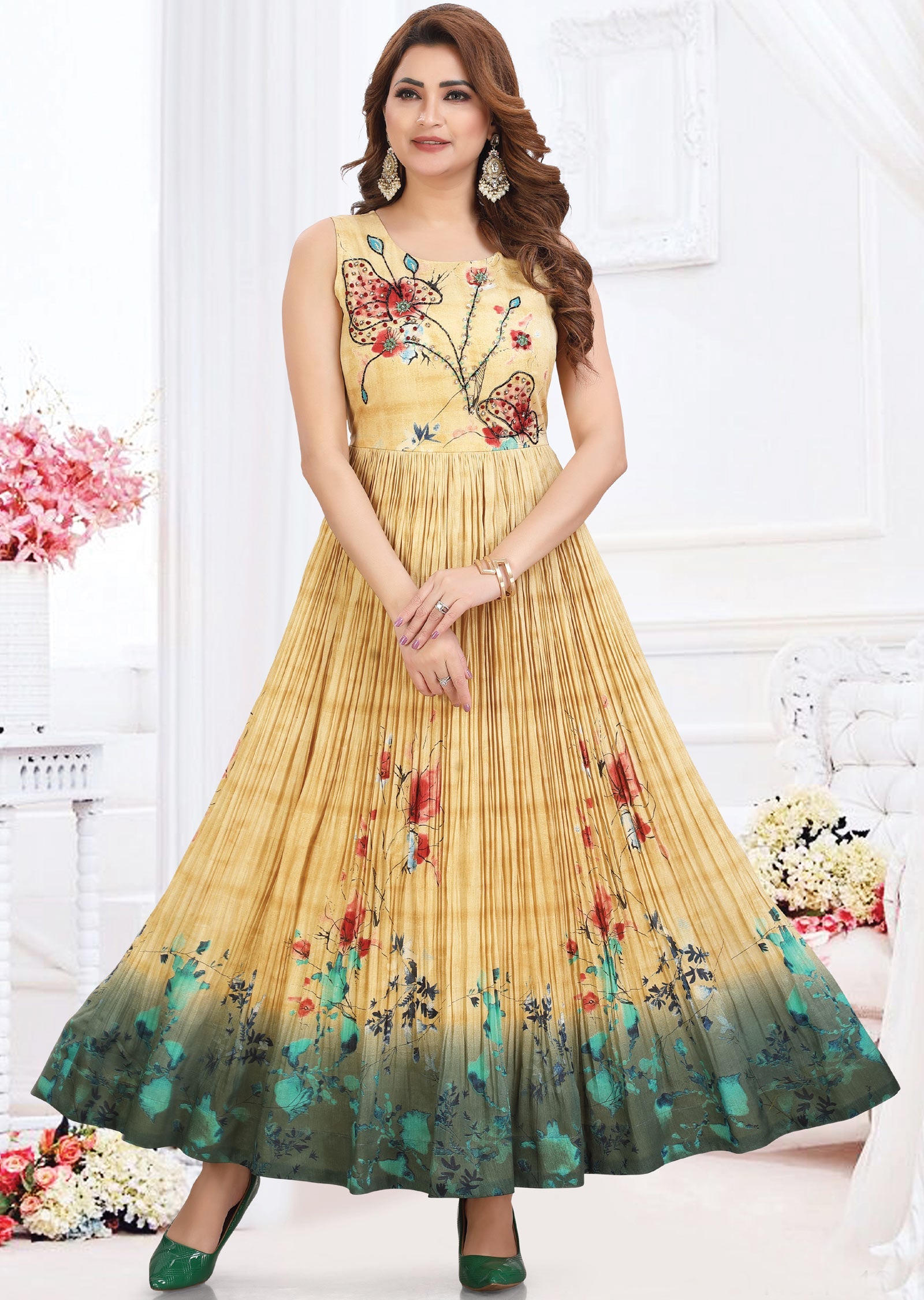 Beige Silk Long Dress