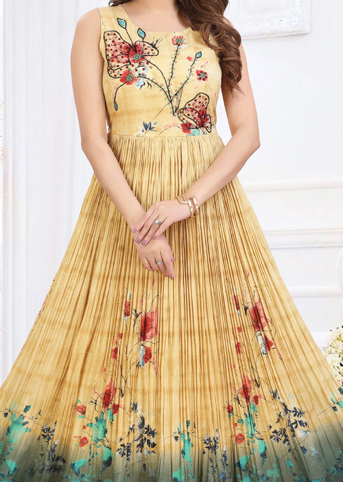 Beige Silk Long Dress