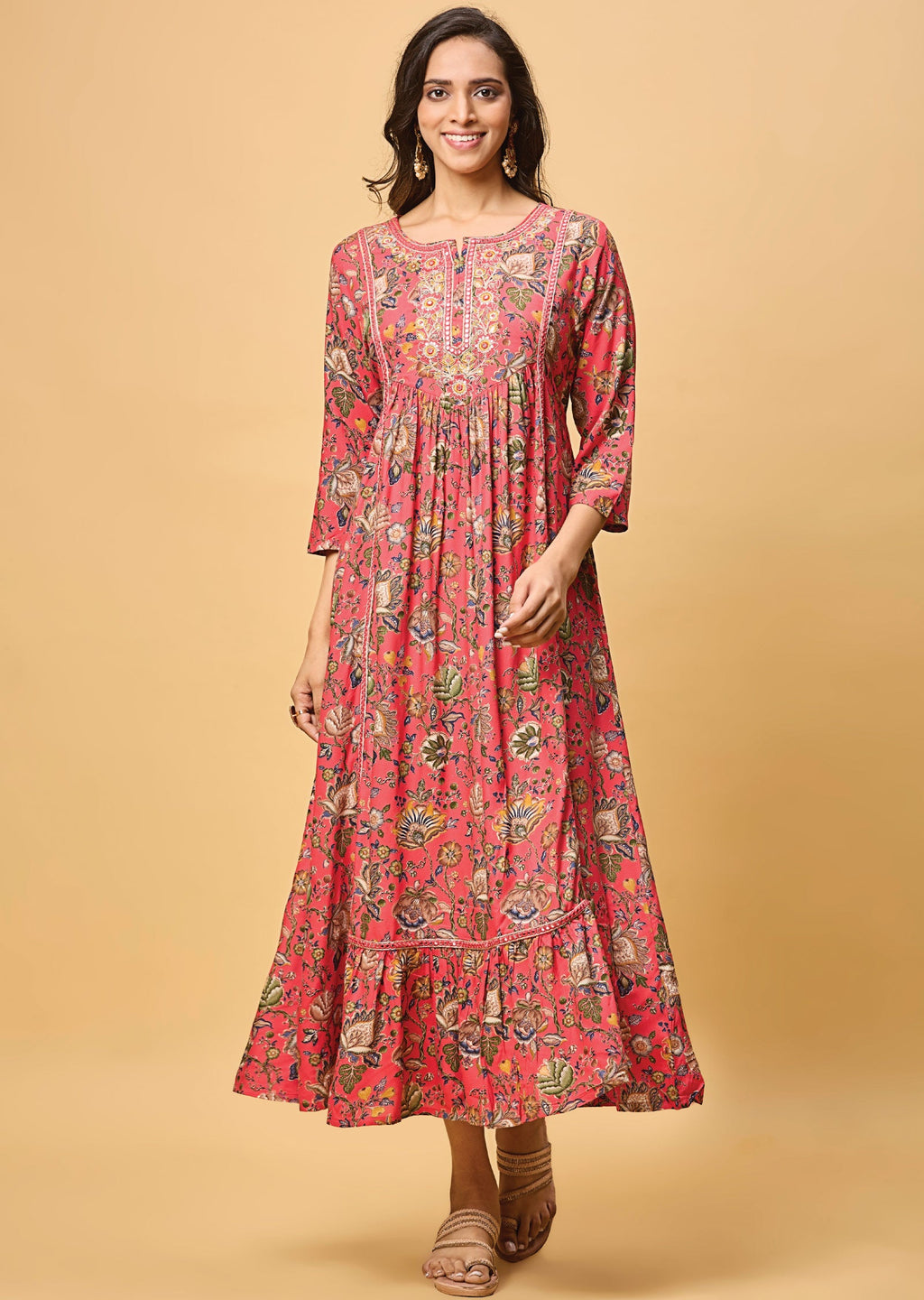 Dark Pink Reyon Long Dress