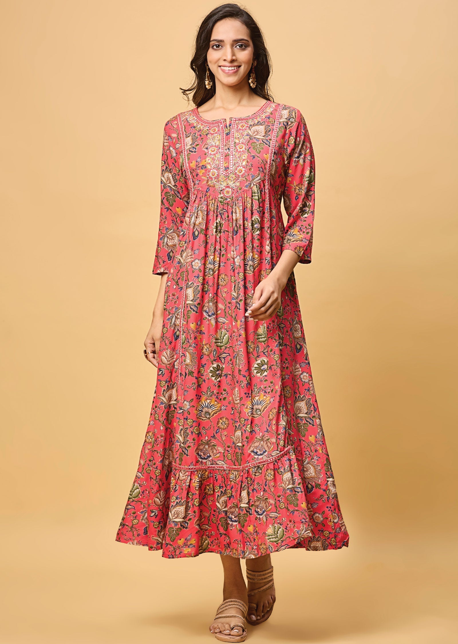 Dark Pink Reyon Long Dress