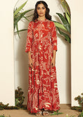 Rust & Beige Russian Silk Long Dress