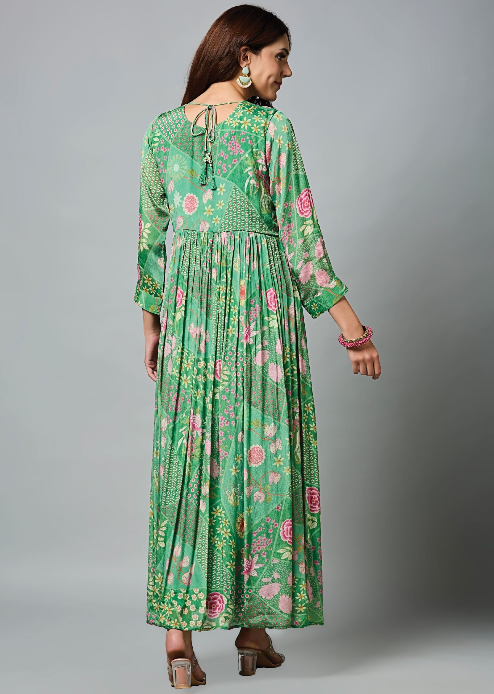 Green chinnon Long Dress