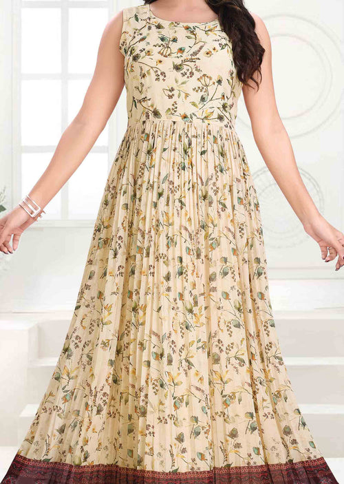 Dark cream Georgette Printed Long Dress
