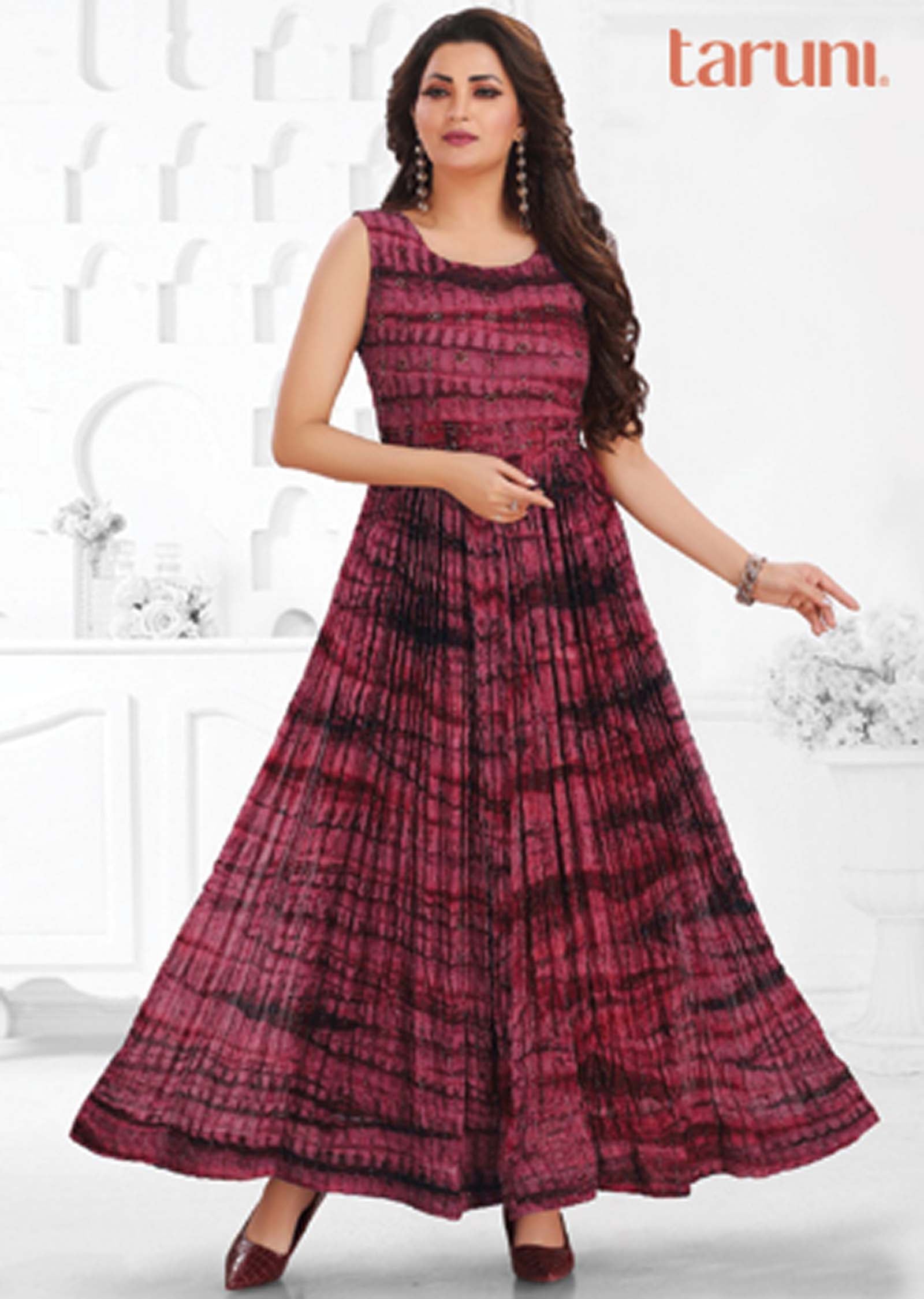 Magenta Georgette Printed Long Dress