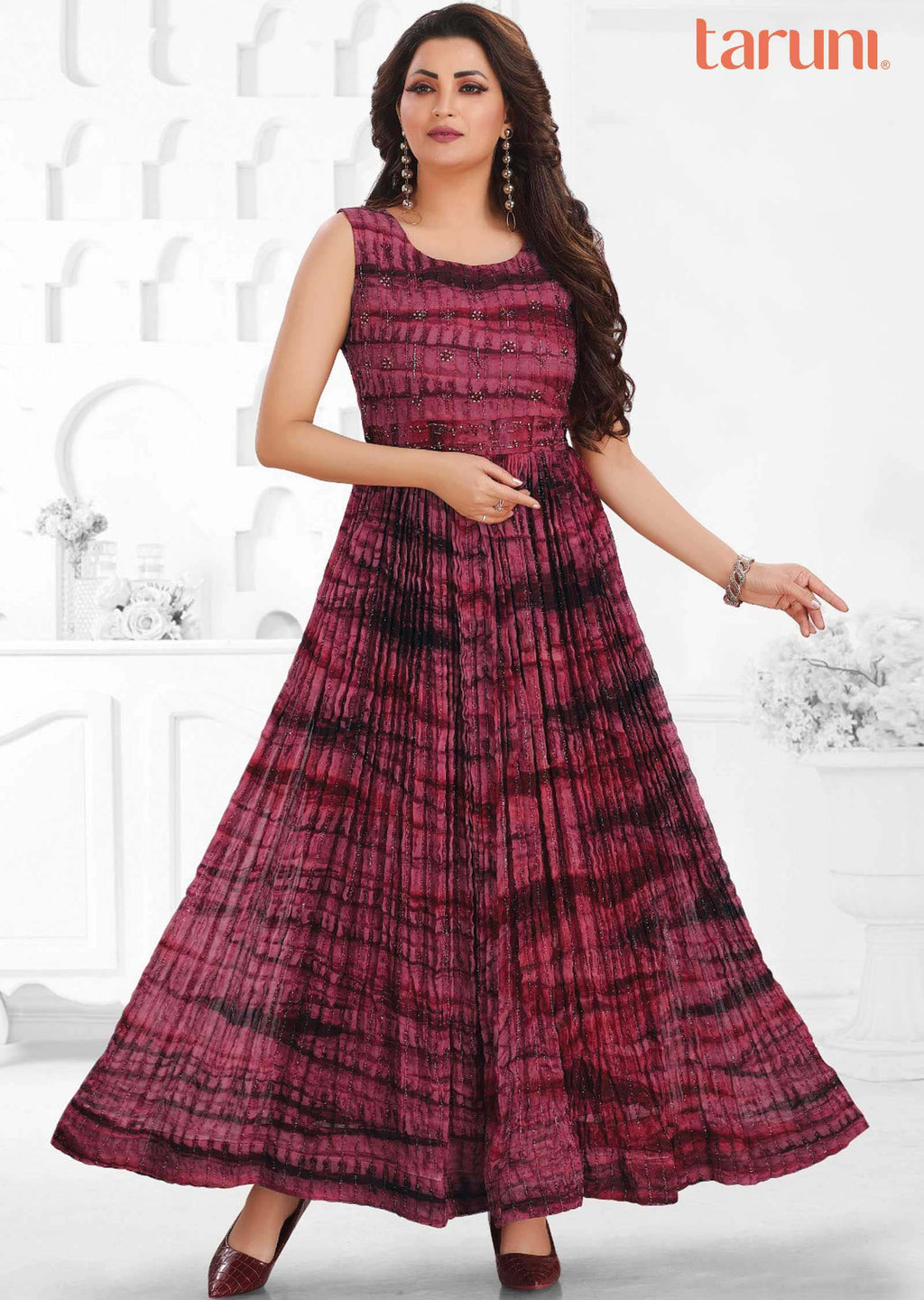 Magenta Georgette Printed Long Dress