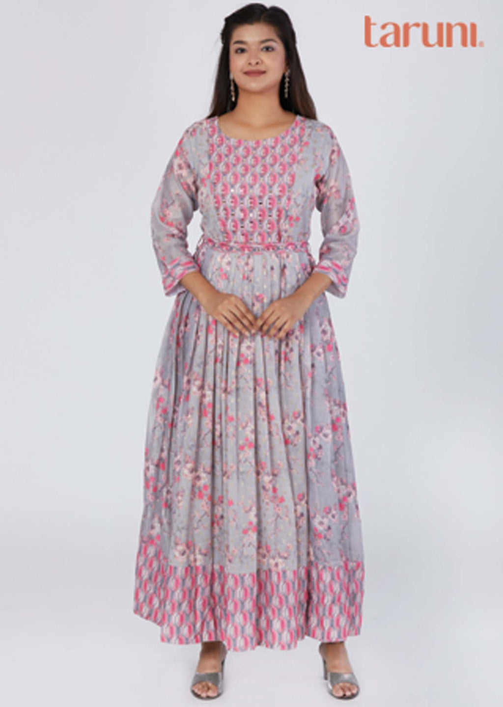 Light Grey Banaras Chanderi Long Dress
