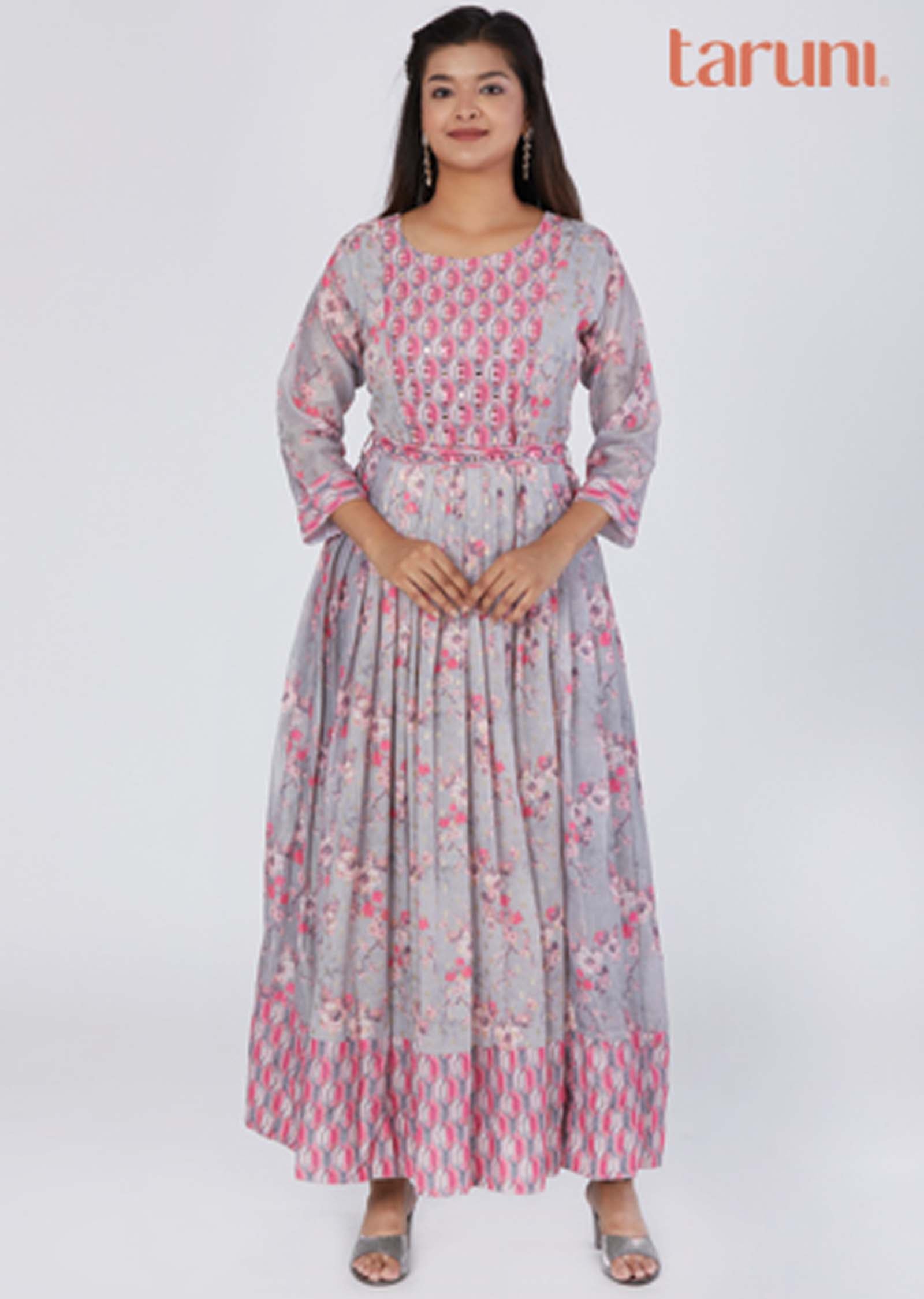 Light Grey Banaras Chanderi Long Dress