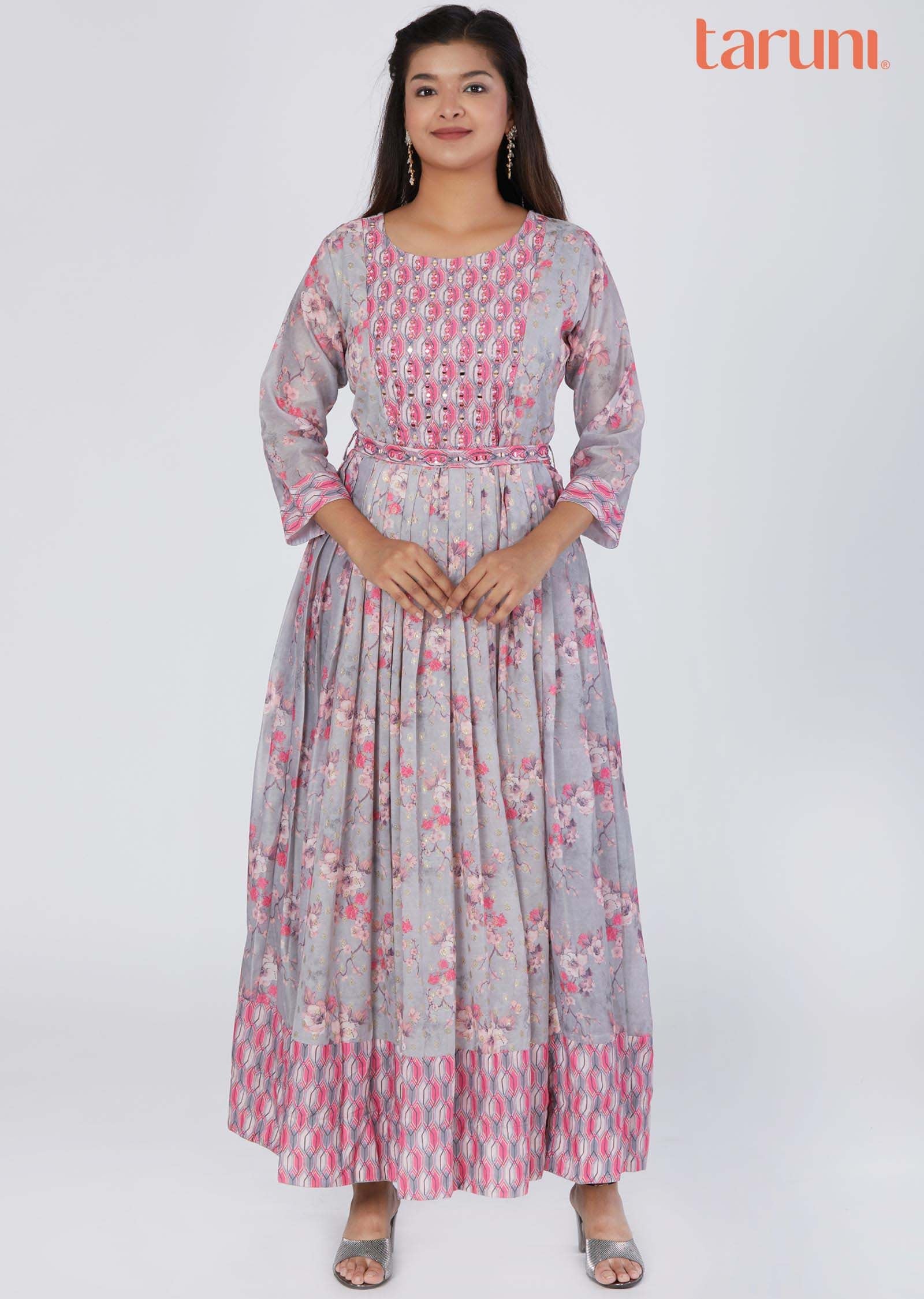 Light Grey Banaras Chanderi Long Dress