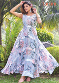 Light Grey georgette Printed Long Dress
