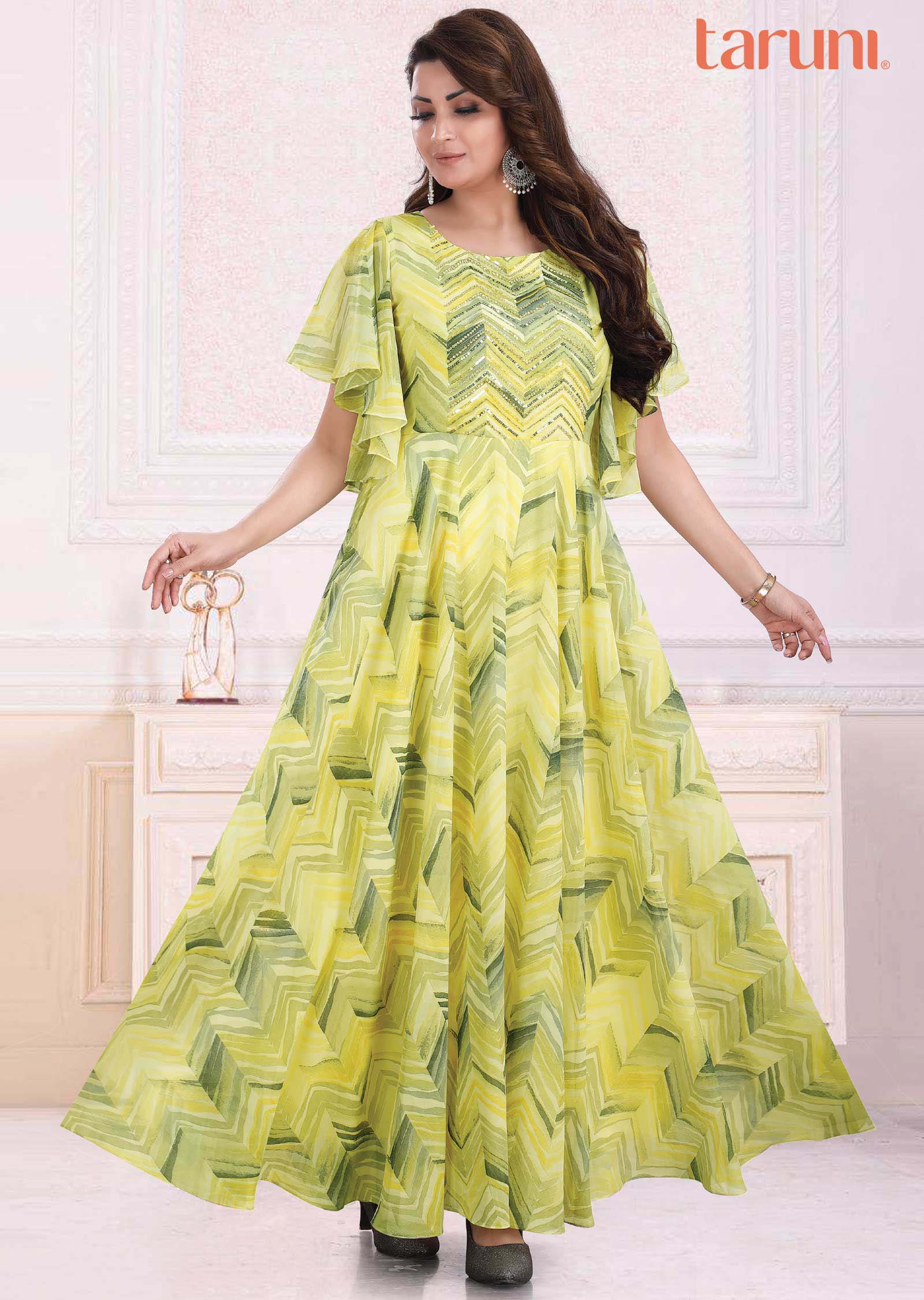 Yellow georgette Long Dress