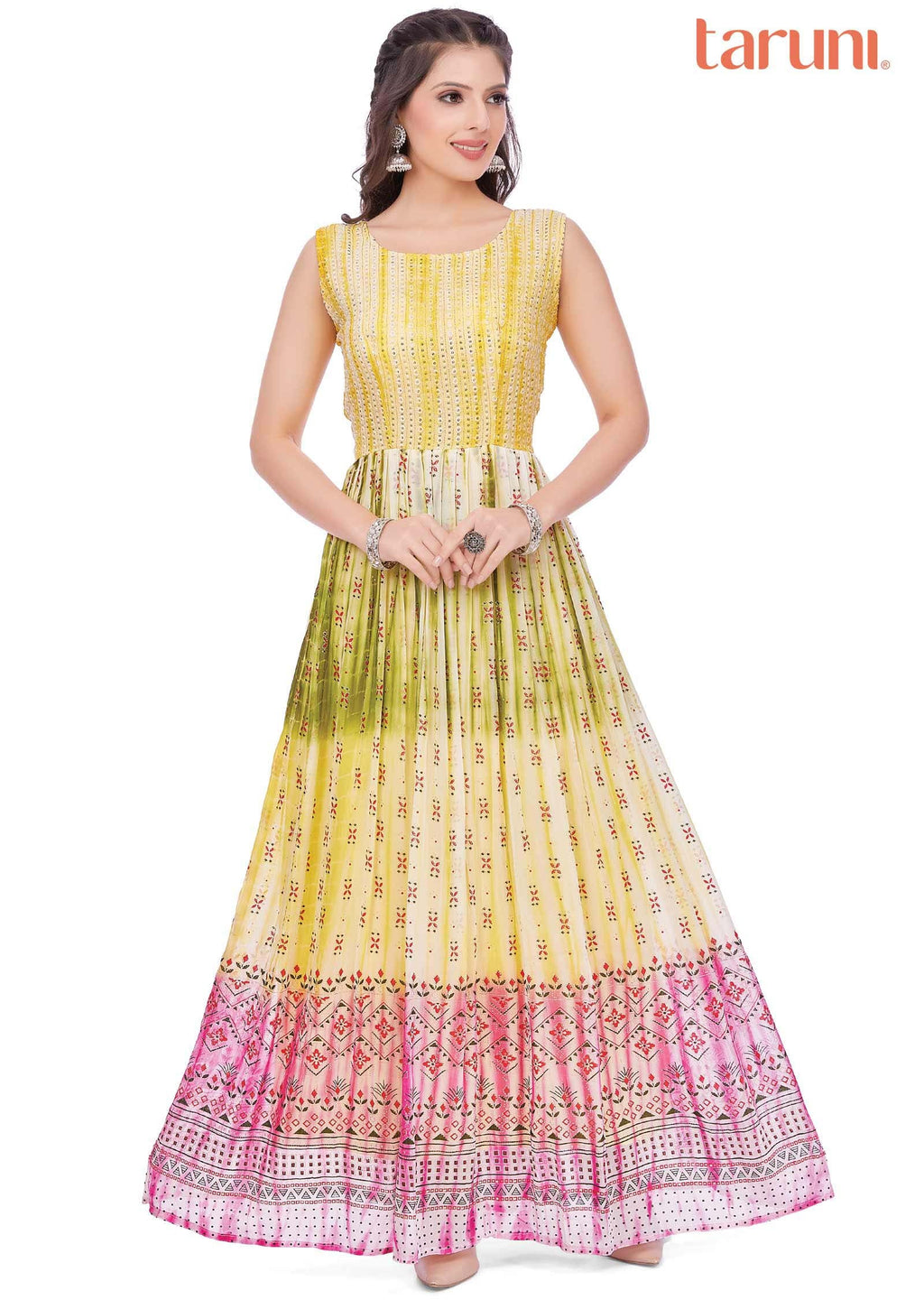 Yellow Georgette Long Dress
