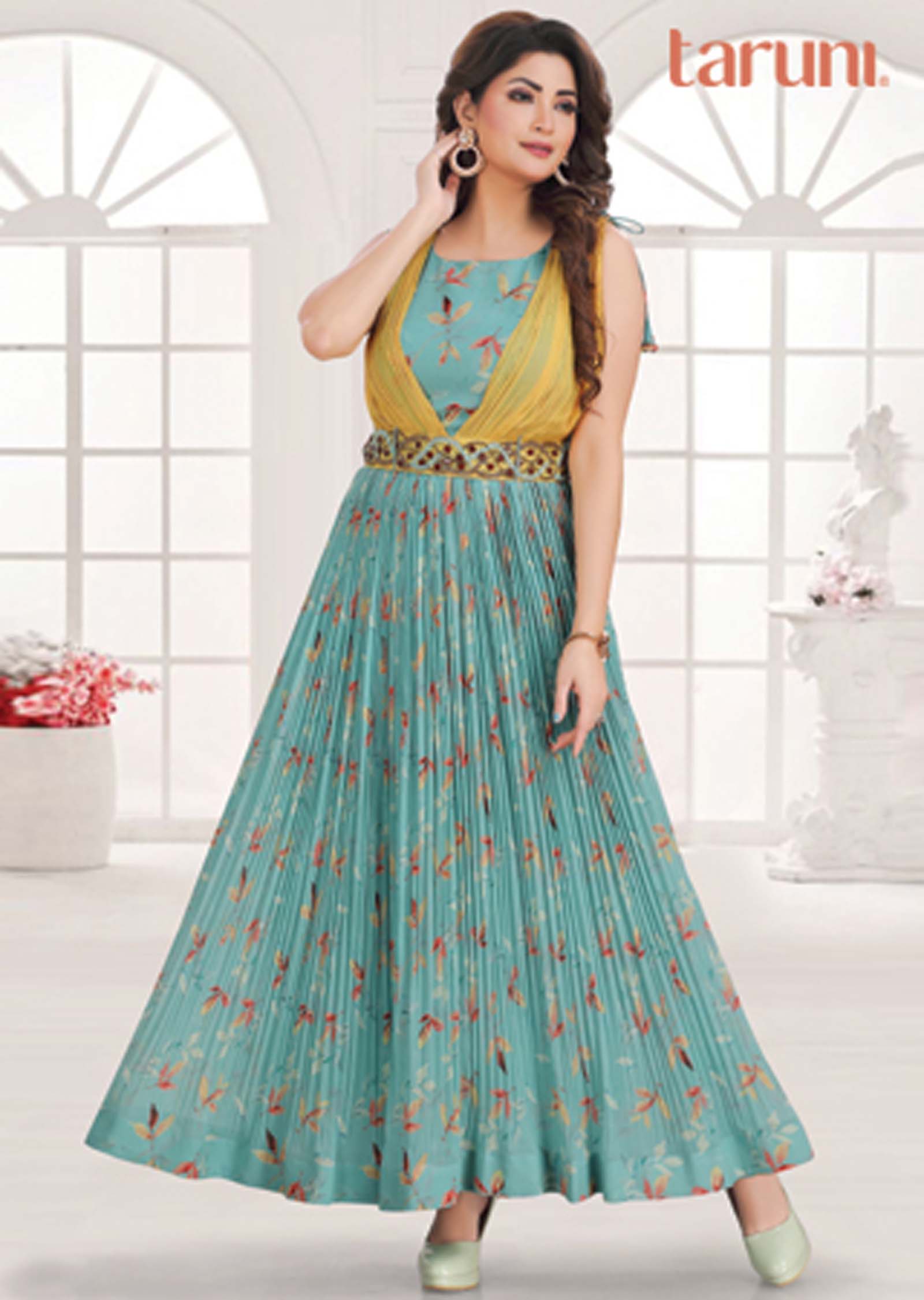Sea Green Georgette Printed Long Dress