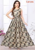 Light Brown Chinnon Printed Long Dress